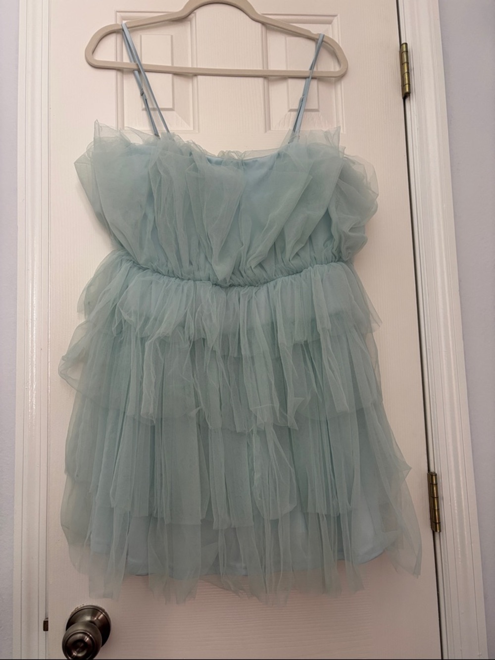 Altar'd State Light Aqua Blue Tiered Tulle Dress Bachelorette Nashville Garden